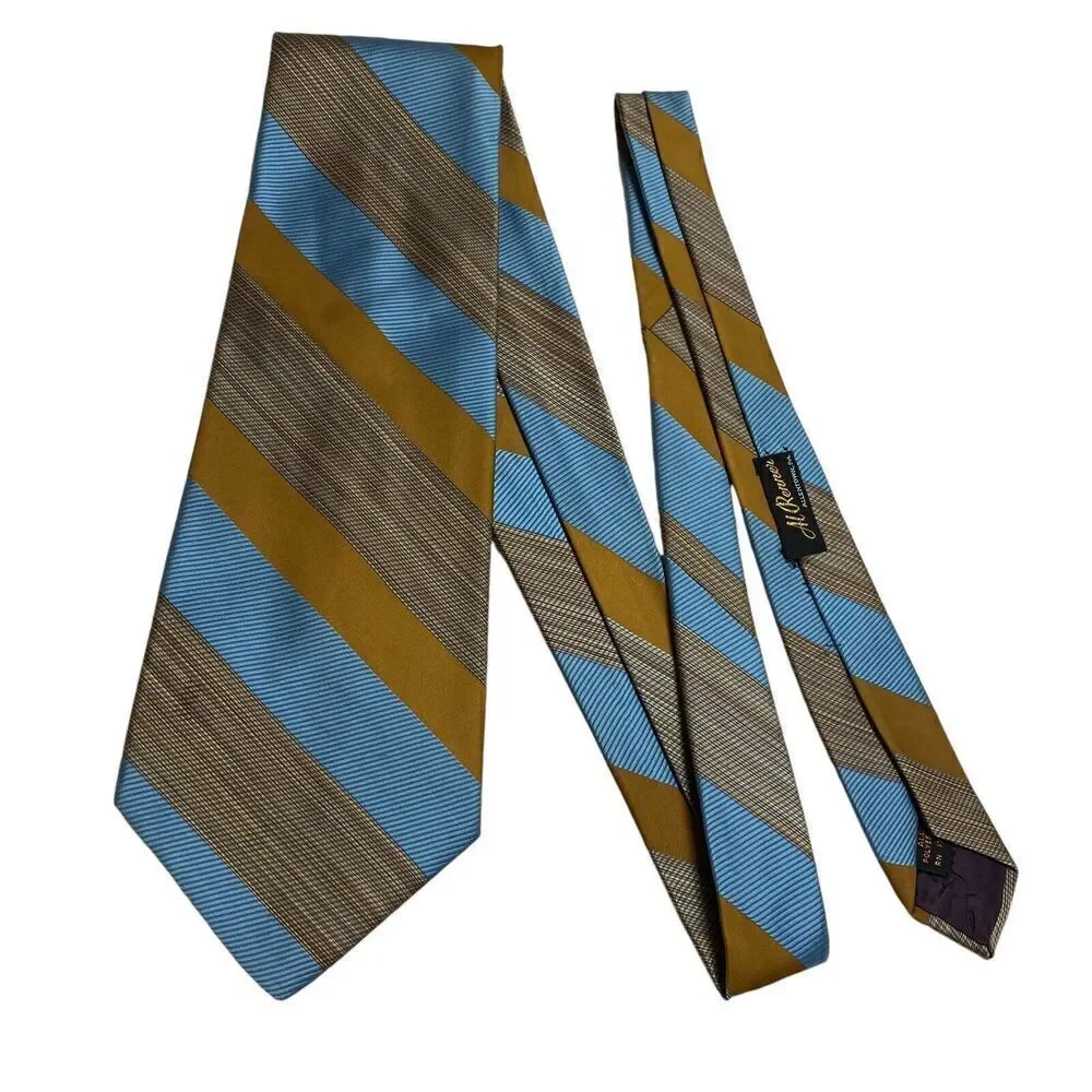 Vintage London 400  Men's Tie Necktie Wide Polyester Striped Brown Blue Classic